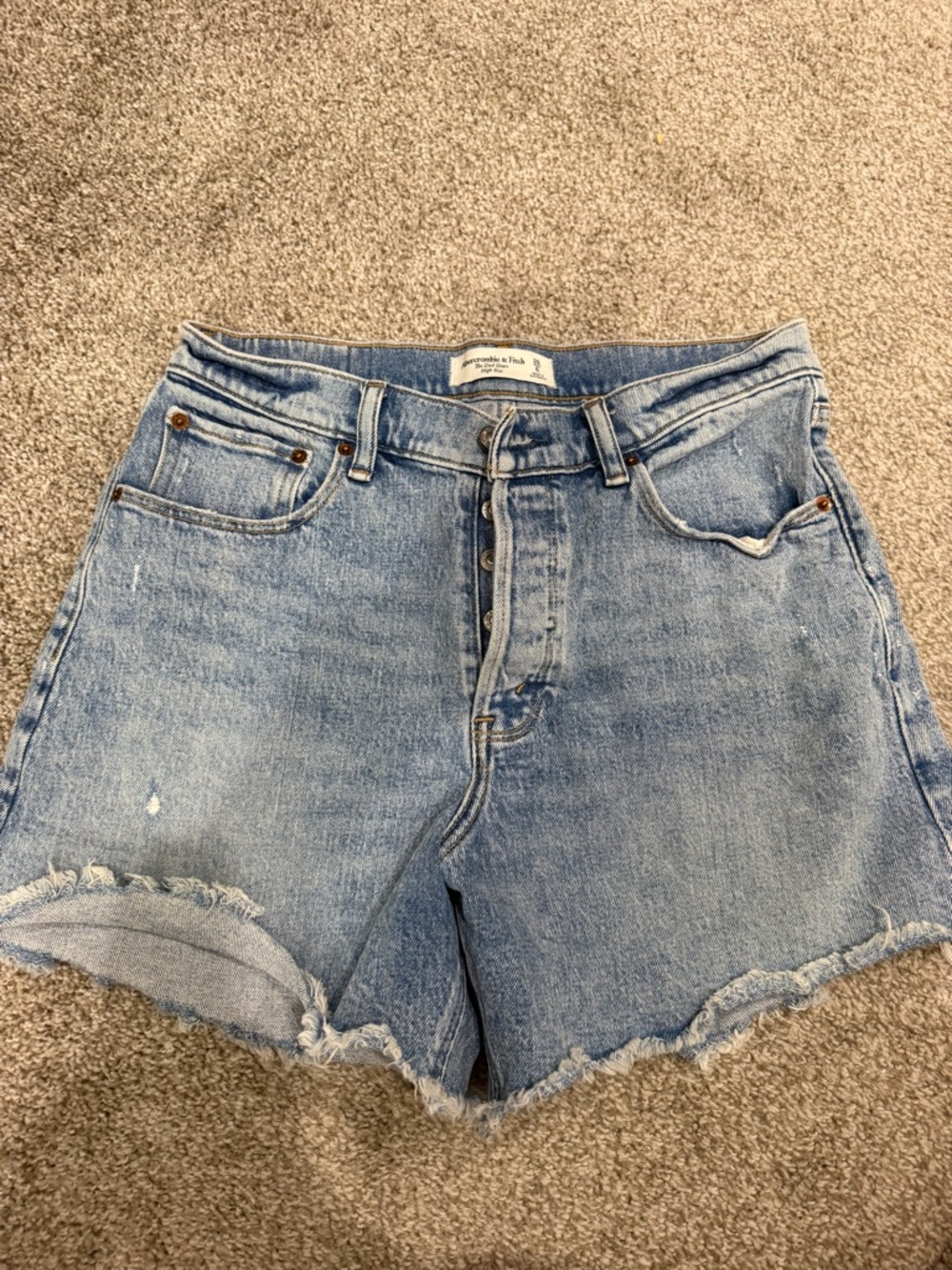 Abercrombie & Fitch Light Blue Distressed High-Rise Denim Shorts
